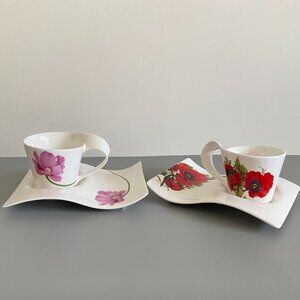 Royal Elfreda Red & Pink Poppy Teacups & Snack Plate